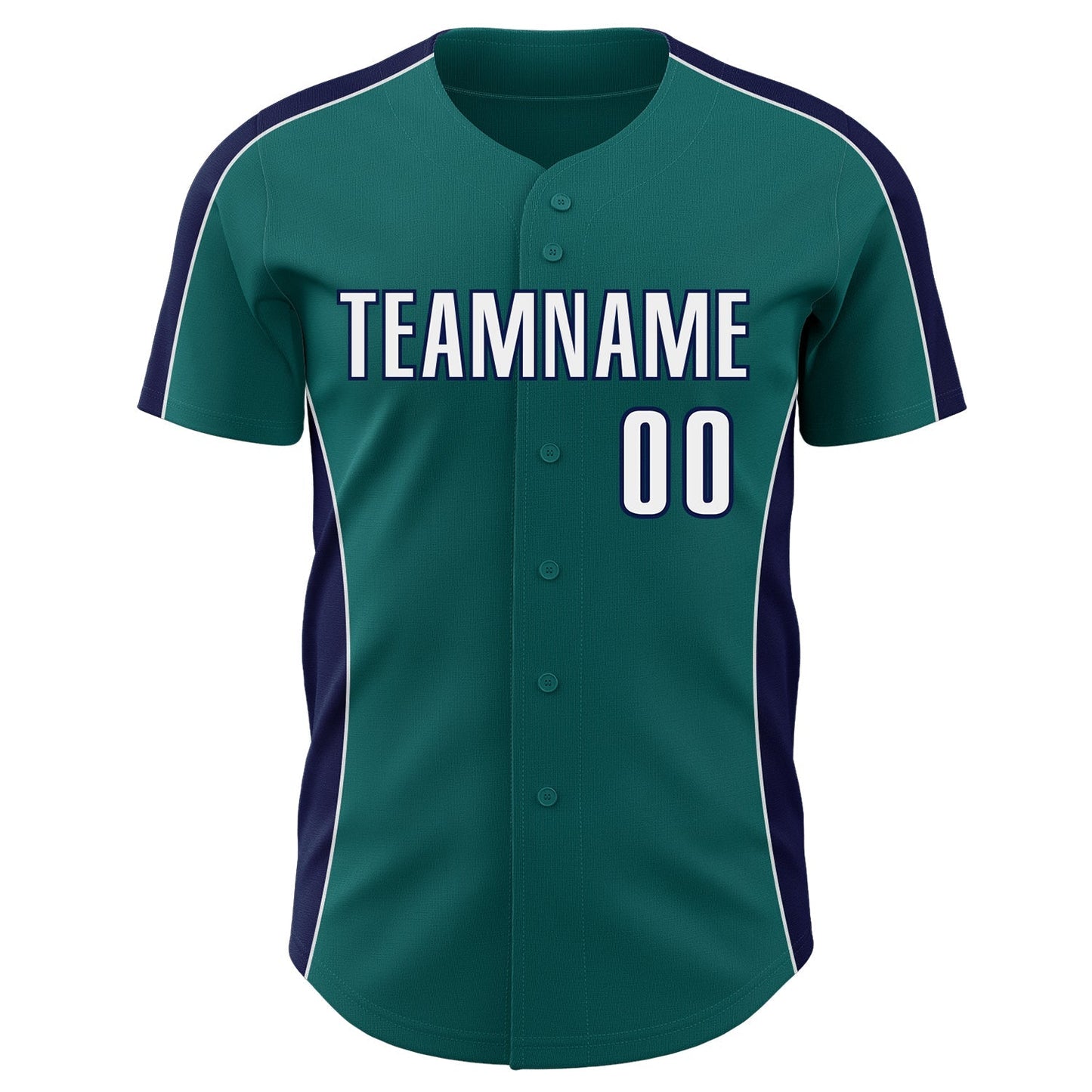 Custom Teal White-Navy Classic Color Block Side Panel Stripe Authentic Baseball Jersey baseball jersey product view 2