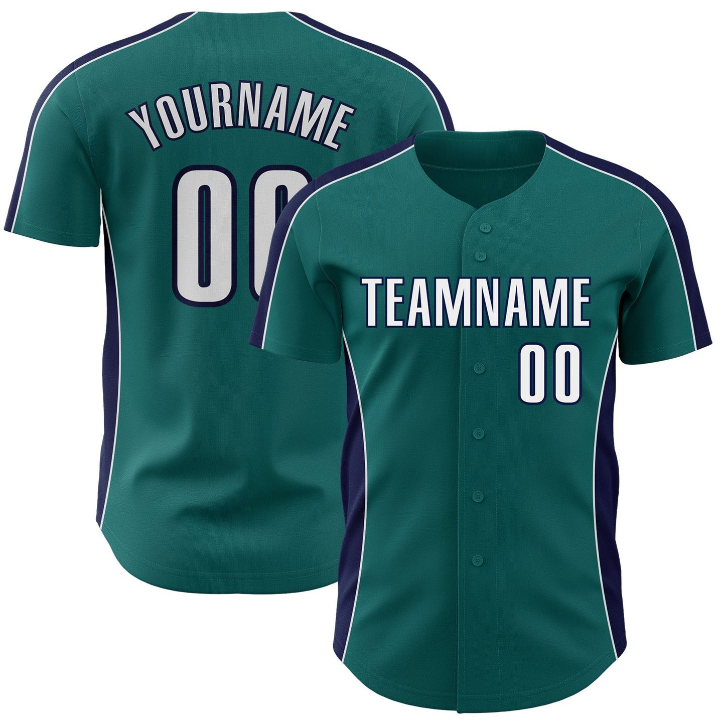 Custom Teal White-Navy Classic Color Block Side Panel Stripe Authentic Baseball Jersey baseball jersey product view 1
