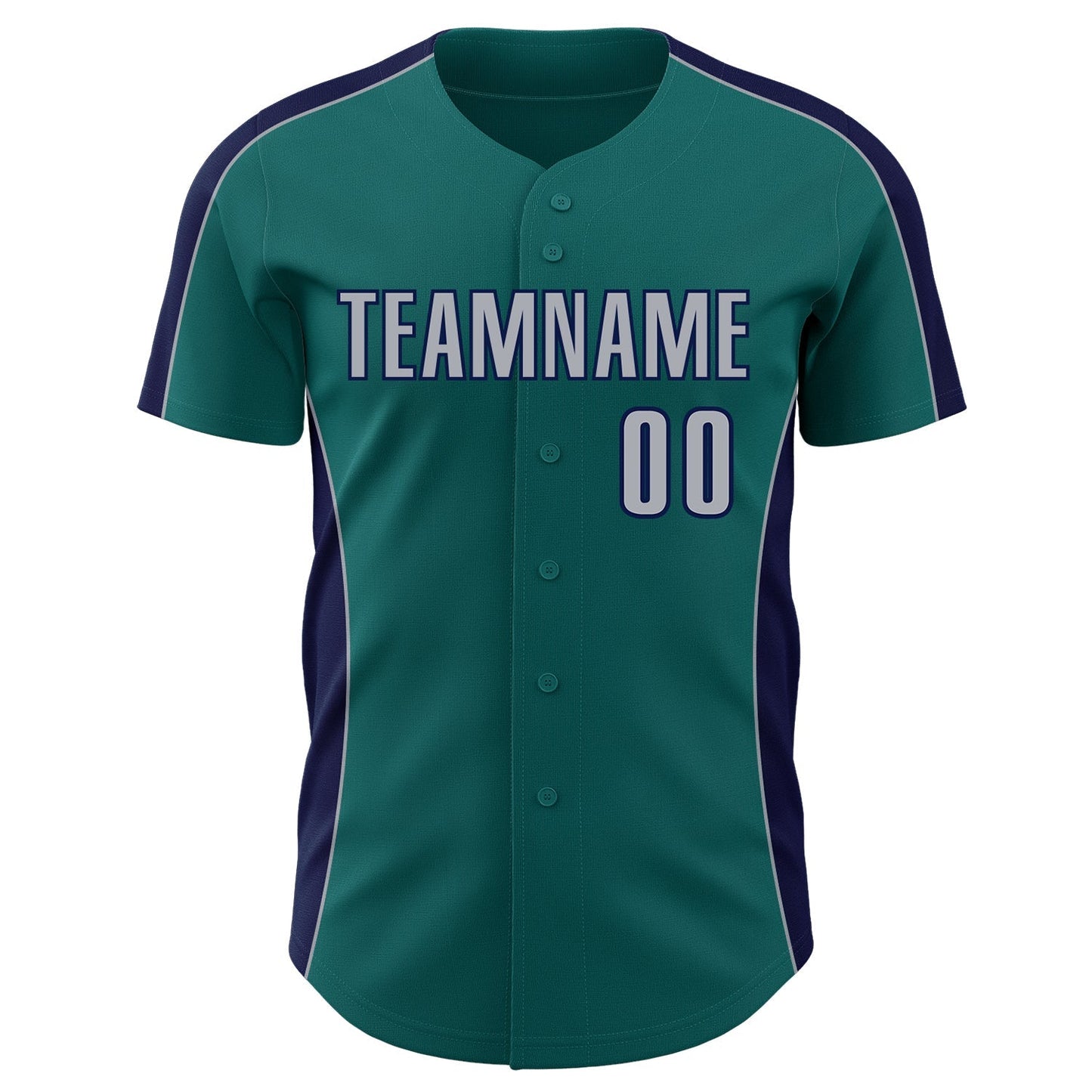 Custom Teal Gray-Navy Classic Color Block Side Panel Stripe Authentic Baseball Jersey baseball jersey product view 2
