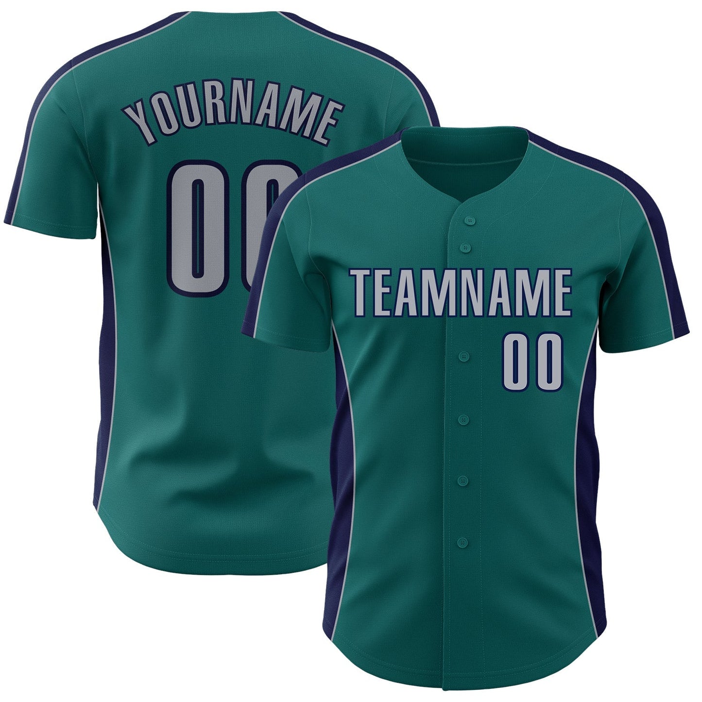 Custom Teal Gray-Navy Classic Color Block Side Panel Stripe Authentic Baseball Jersey baseball jersey product view 1
