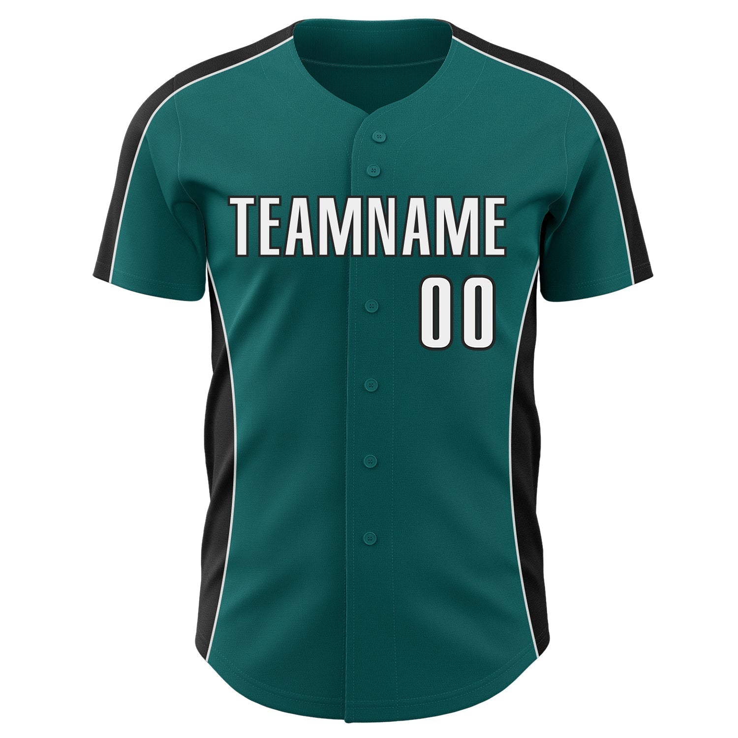 Custom Teal White-Black Classic Color Block Side Panel Stripe Authentic Baseball Jersey baseball jersey product view 2