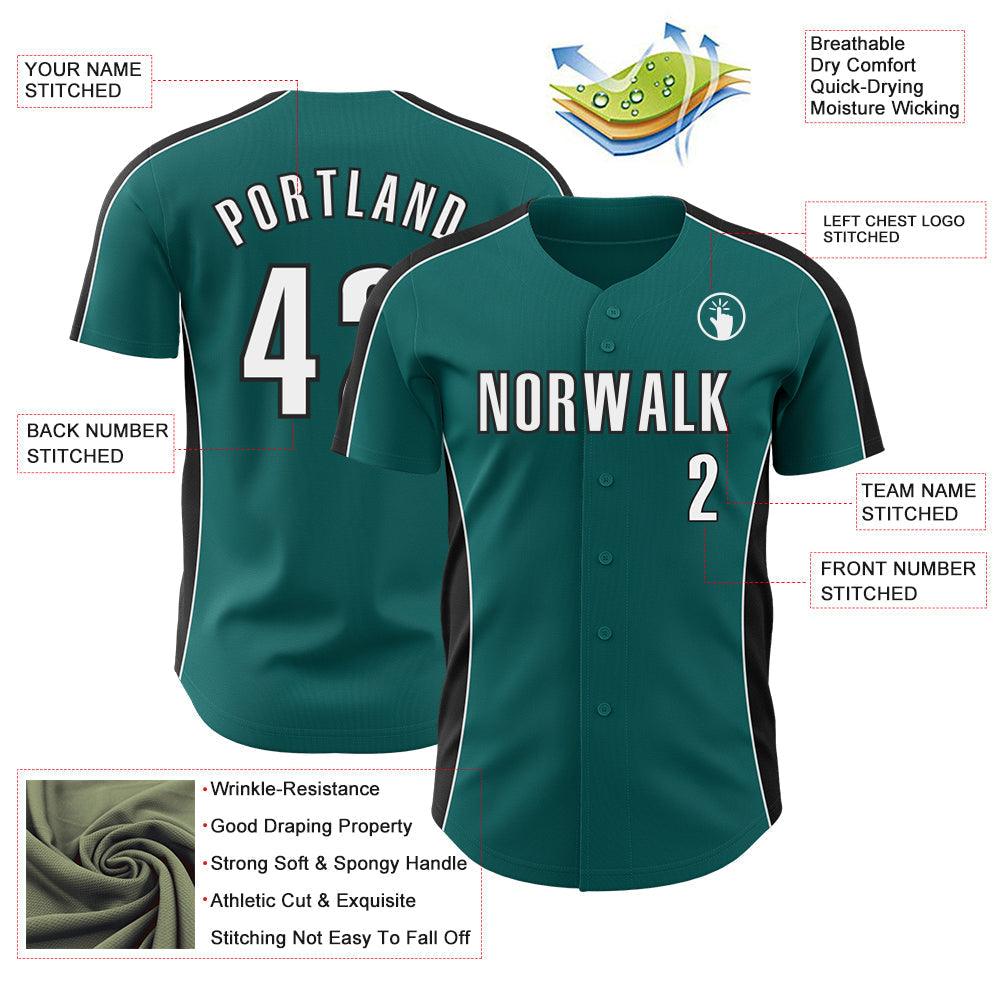Custom Teal White-Black Classic Color Block Side Panel Stripe Authentic Baseball Jersey baseball jersey product view 3