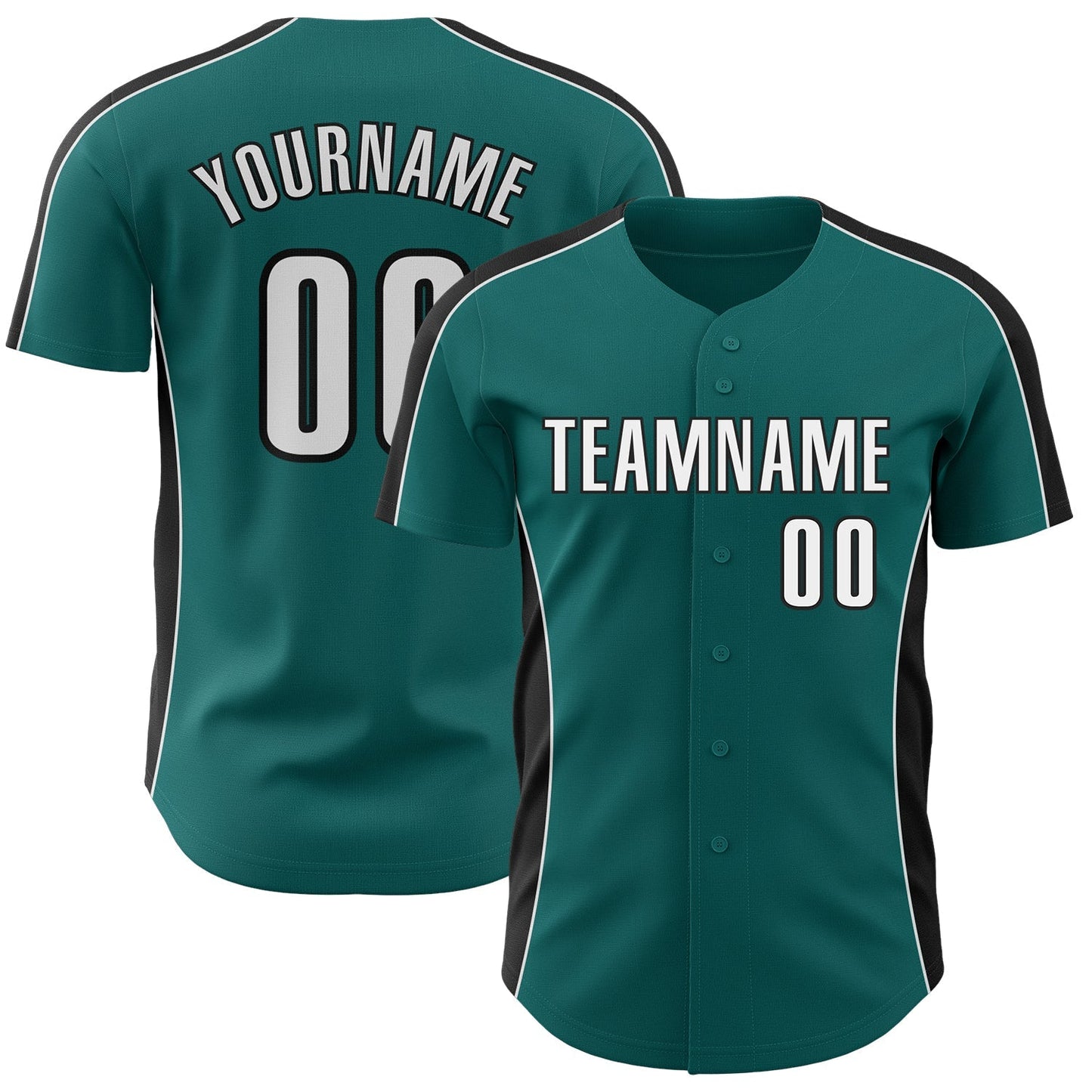 Custom Teal White-Black Classic Color Block Side Panel Stripe Authentic Baseball Jersey baseball jersey product view 1
