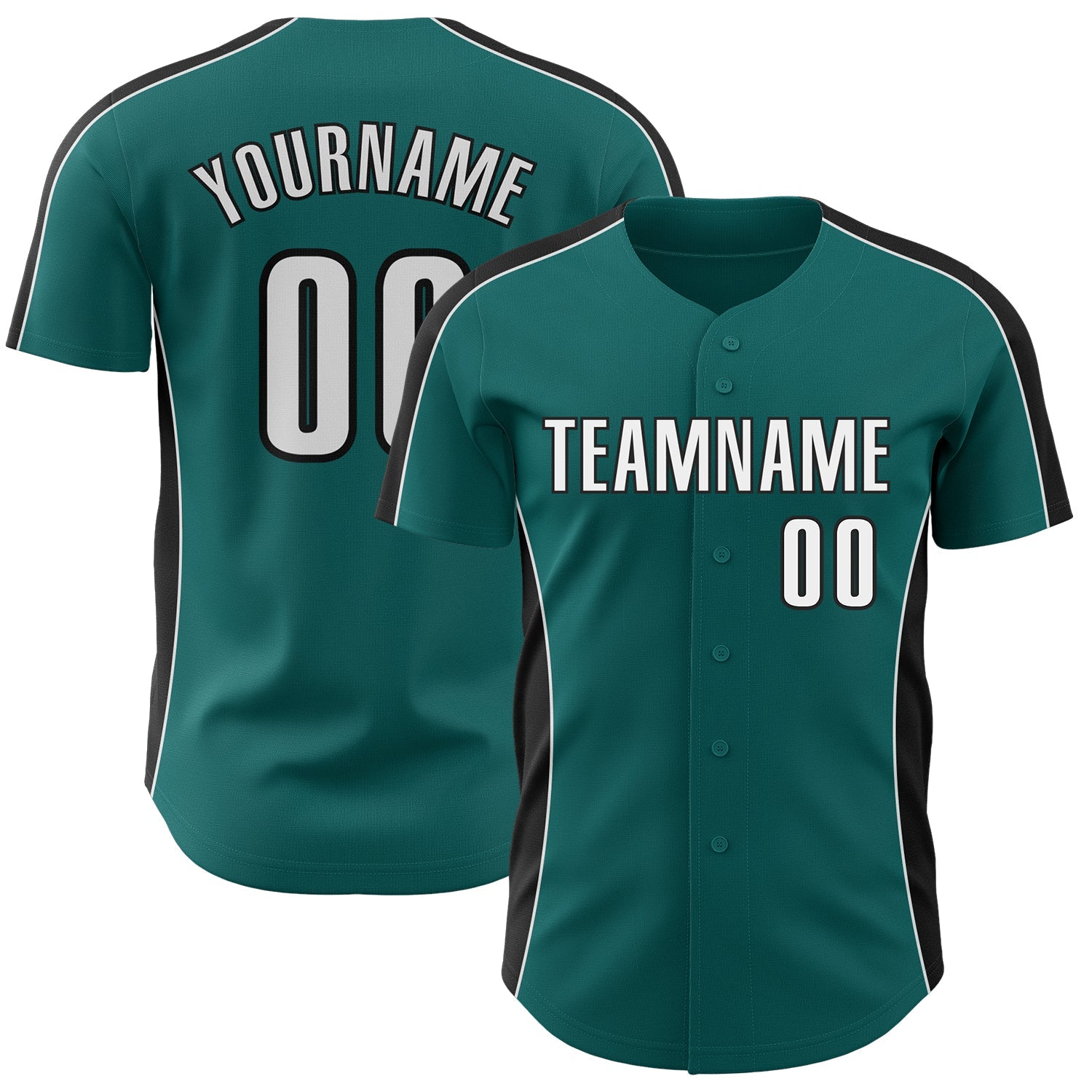 Custom Teal White-Black Classic Color Block Side Panel Stripe Authentic Baseball Jersey baseball jersey product view 1