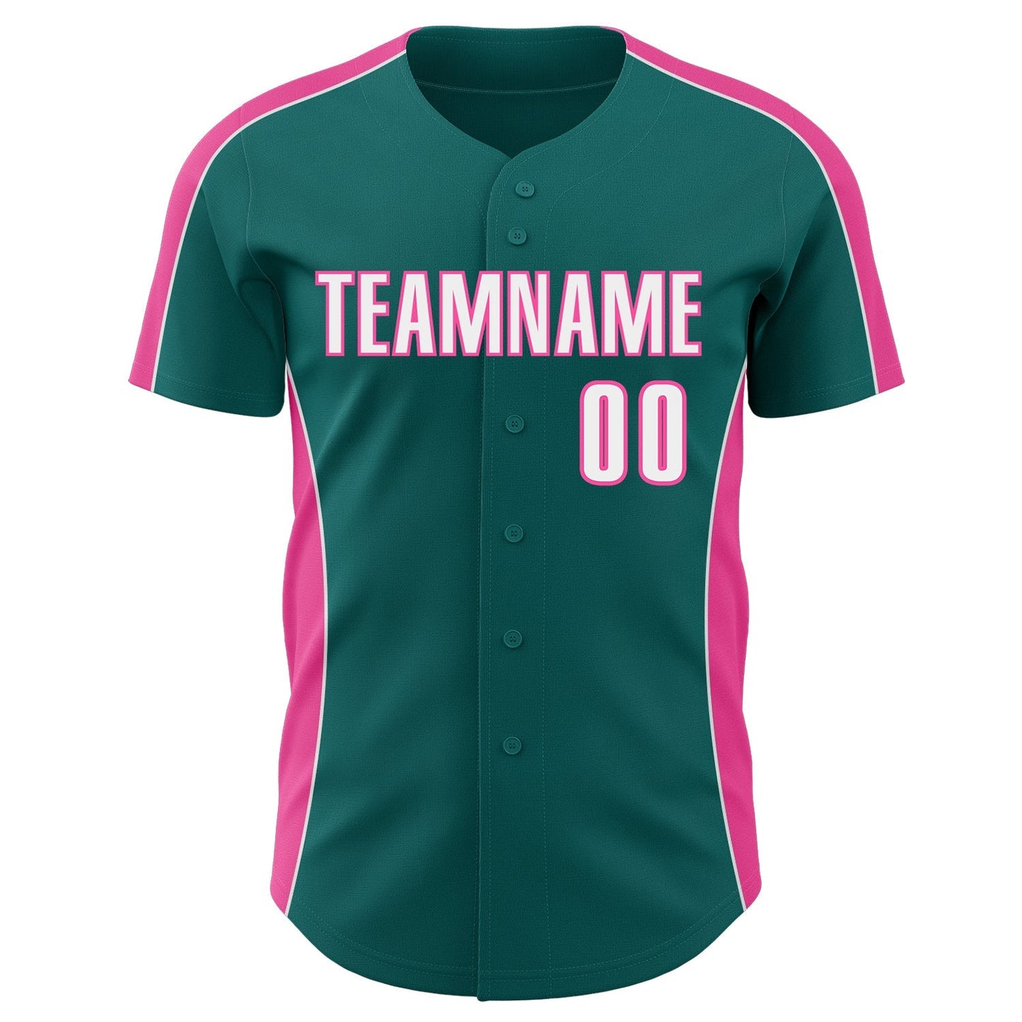 Custom Teal White-Pink Classic Color Block Side Panel Stripe Authentic Baseball Jersey baseball jersey product view 2