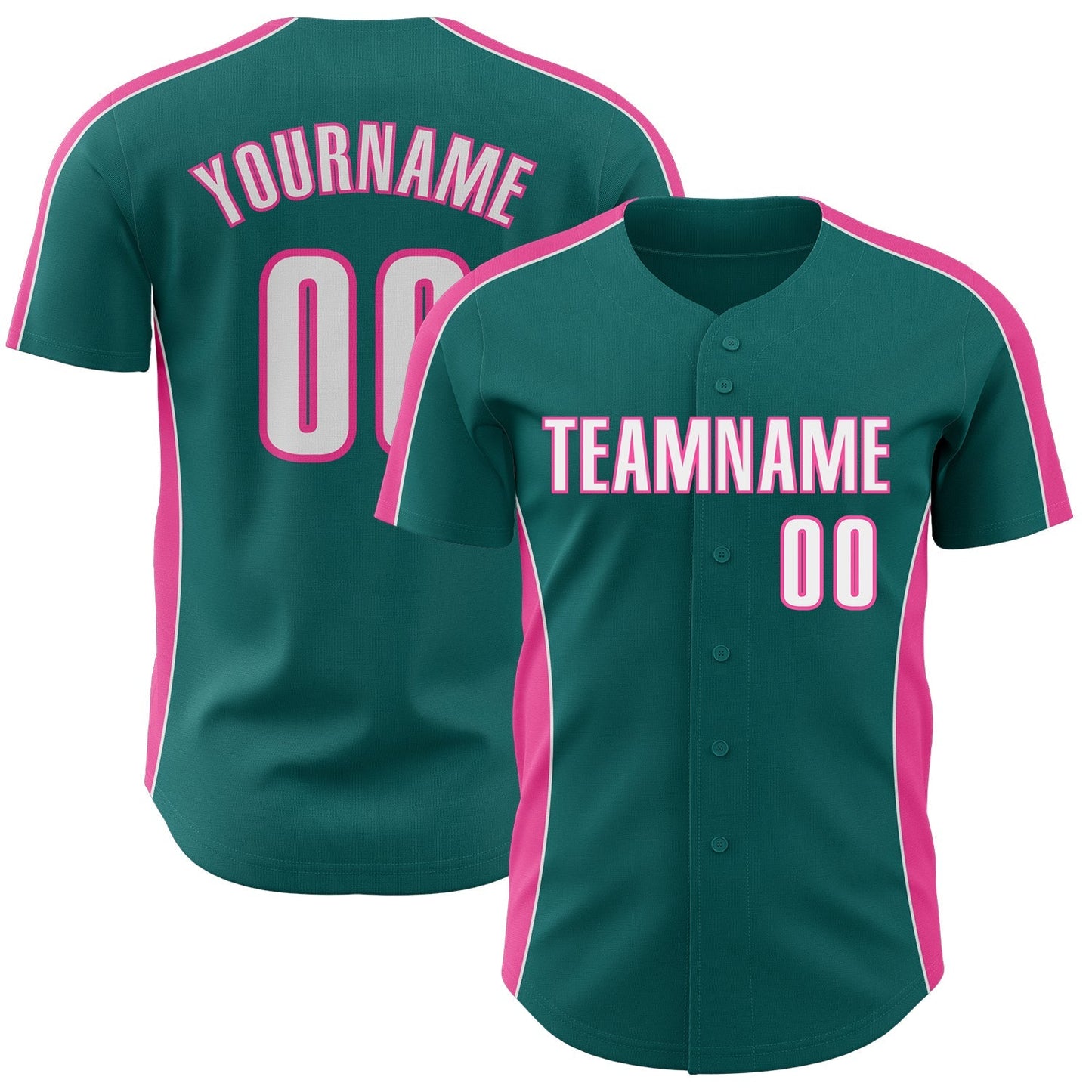 Custom Teal White-Pink Classic Color Block Side Panel Stripe Authentic Baseball Jersey baseball jersey product view 1