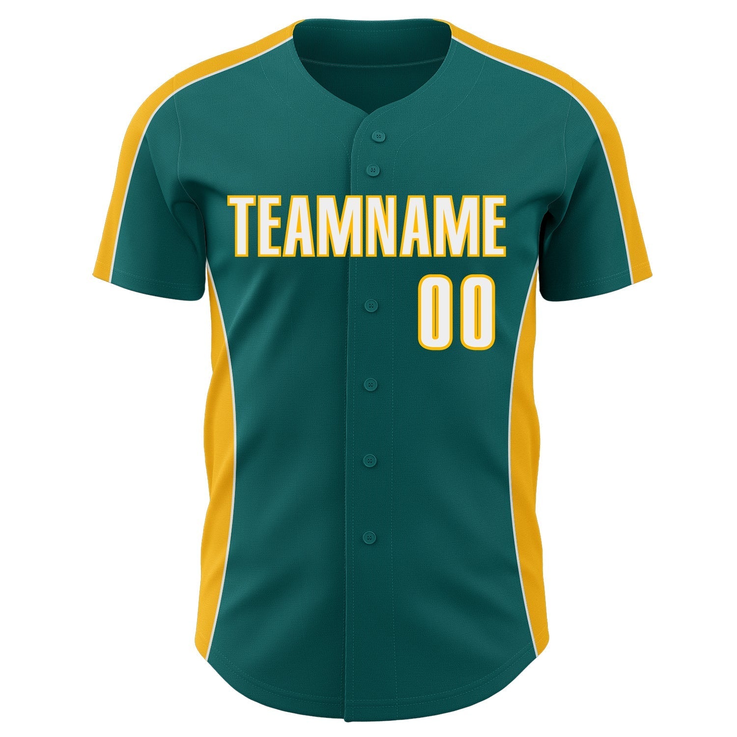 Custom Teal White-Gold Classic Color Block Side Panel Stripe Authentic Baseball Jersey baseball jersey product view 2