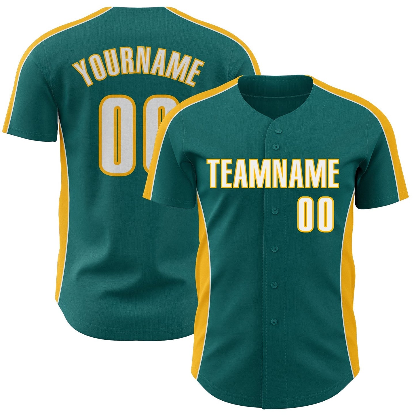 Custom Teal White-Gold Classic Color Block Side Panel Stripe Authentic Baseball Jersey baseball jersey product view 1