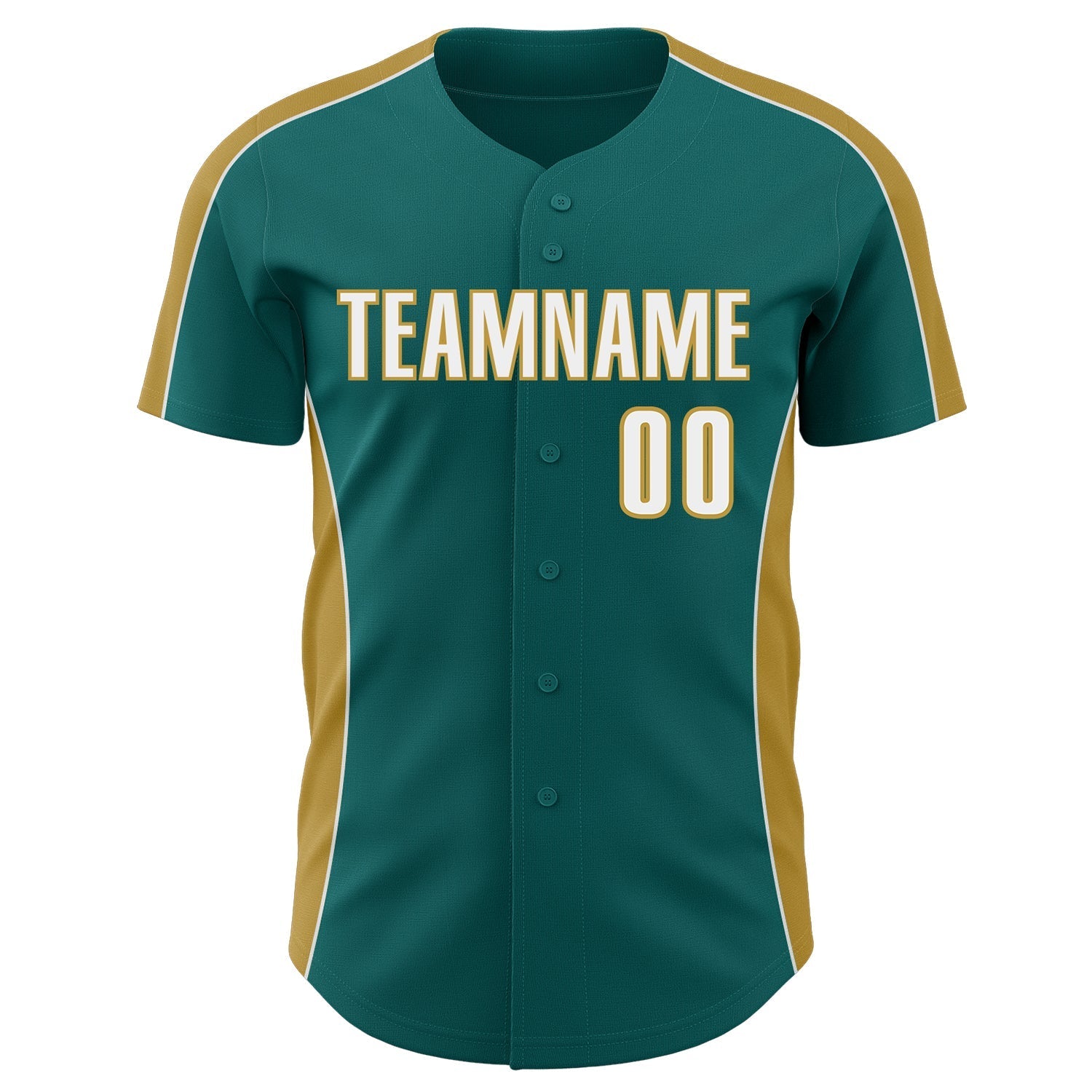 Custom Teal White-Old Gold Classic Color Block Side Panel Stripe Authentic Baseball Jersey baseball jersey product view 2
