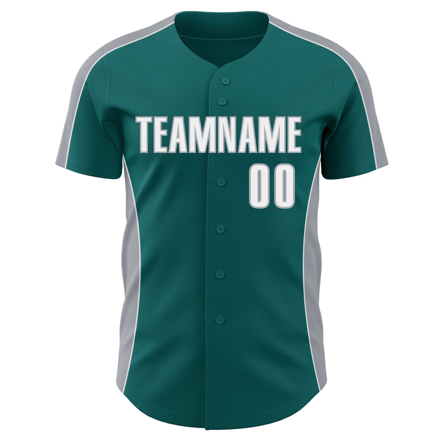Custom Teal White-Gray Classic Color Block Side Panel Stripe Authentic Baseball Jersey baseball jersey product view 2