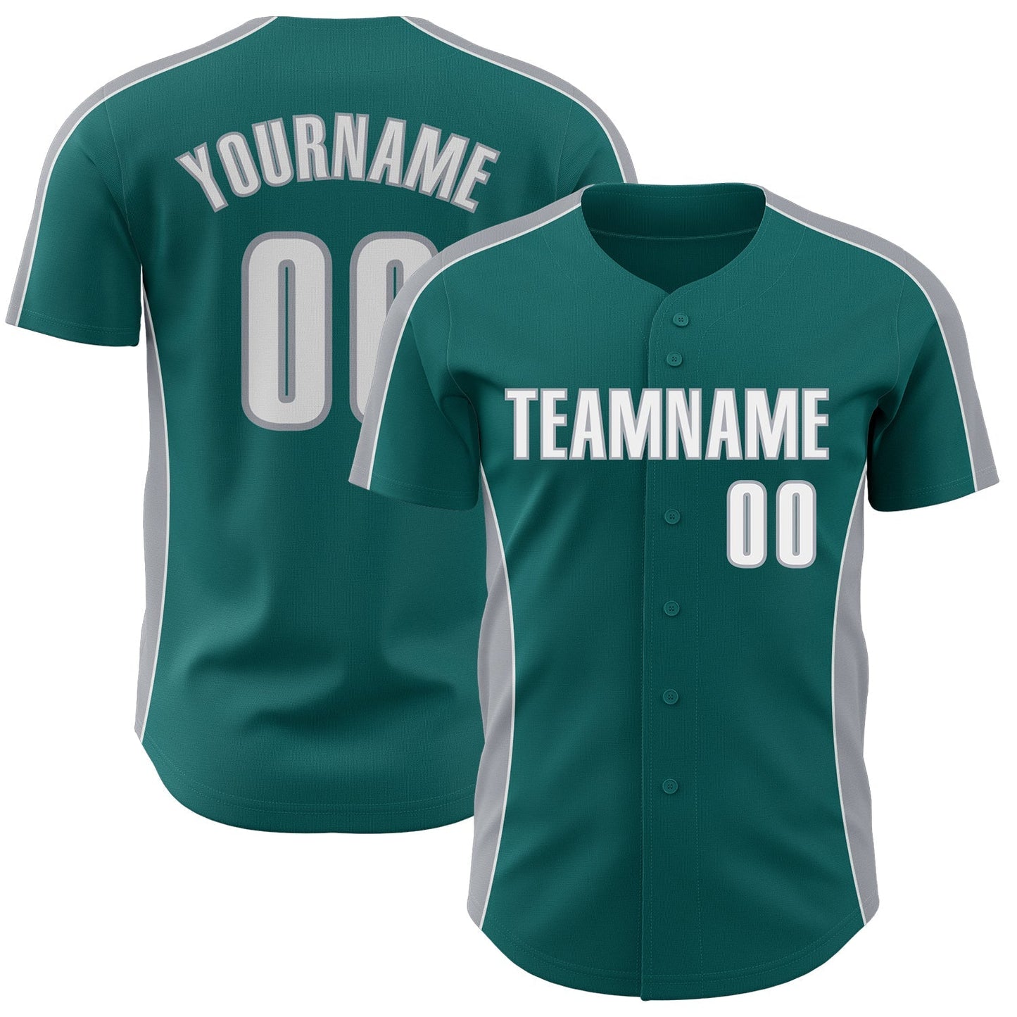 Custom Teal White-Gray Classic Color Block Side Panel Stripe Authentic Baseball Jersey baseball jersey product view 1