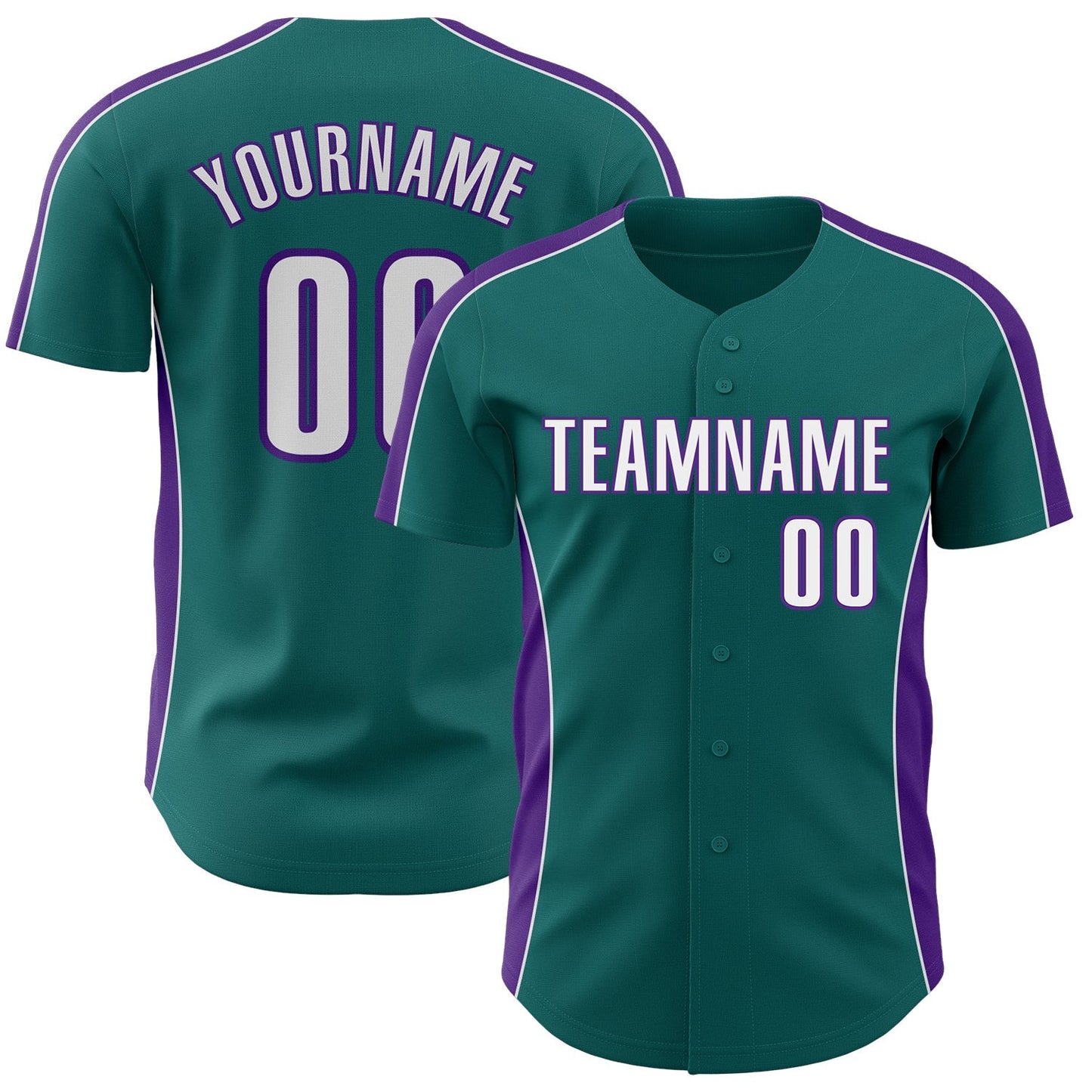 Custom Teal White-Purple Classic Color Block Side Panel Stripe Authentic Baseball Jersey baseball jersey product view 1