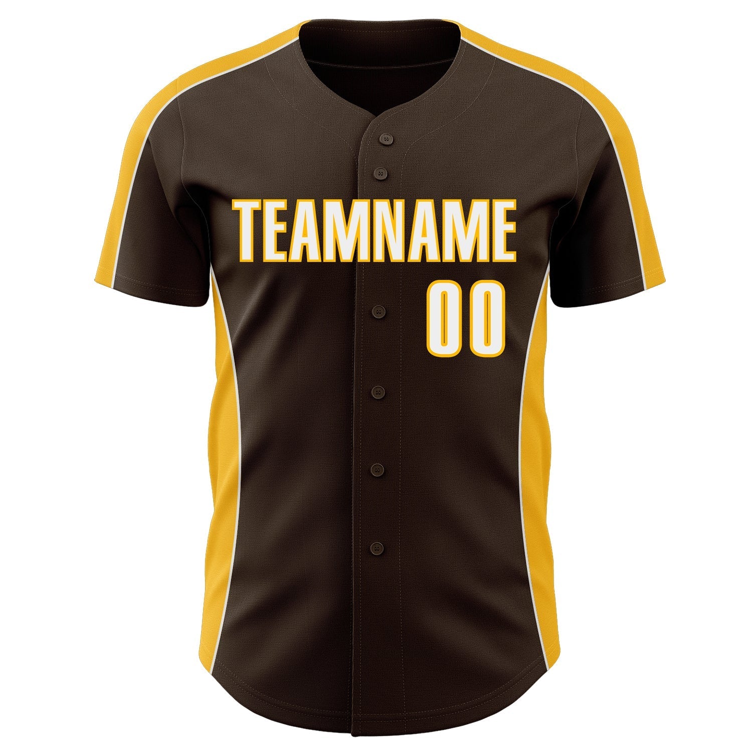 Custom Brown White-Gold Classic Color Block Side Panel Stripe Authentic Baseball Jersey baseball jersey product view 2