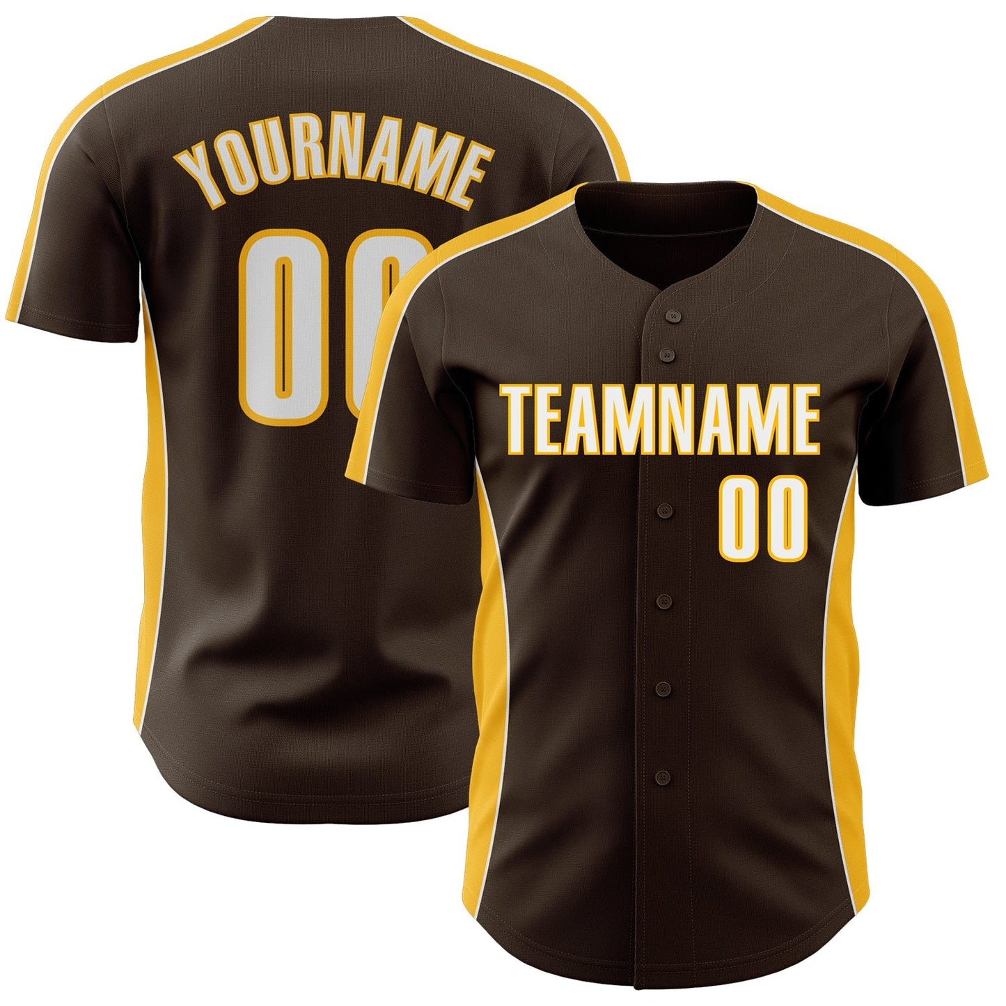 Custom Brown White-Gold Classic Color Block Side Panel Stripe Authentic Baseball Jersey baseball jersey product view 1