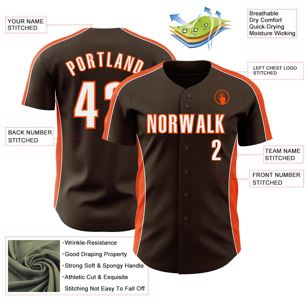Custom Brown White-Orange Classic Color Block Side Panel Stripe Authentic Baseball Jersey baseball jersey product view 3