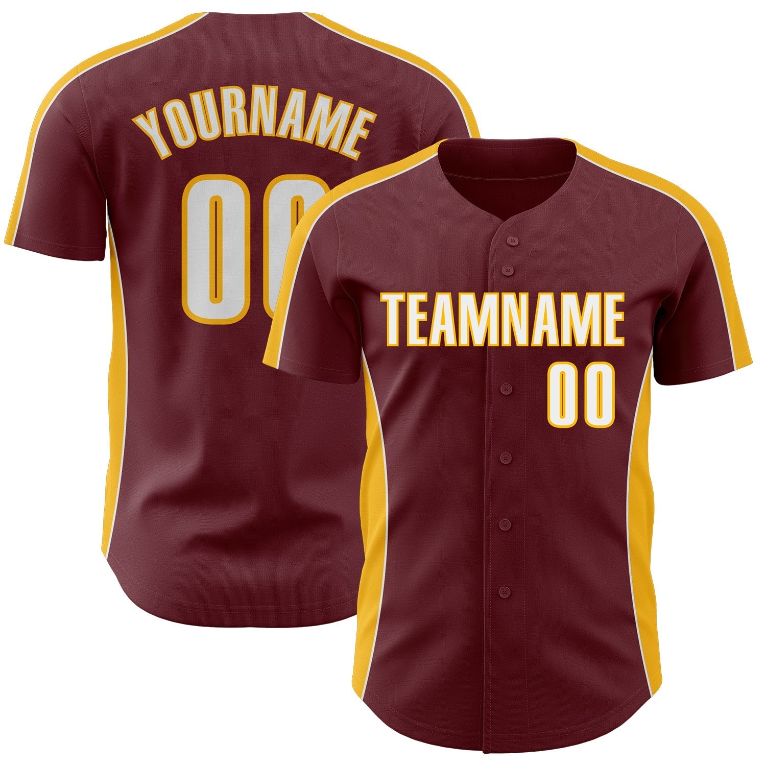 Custom Burgundy White-Gold Classic Color Block Side Panel Stripe Authentic Baseball Jersey baseball jersey product view 1