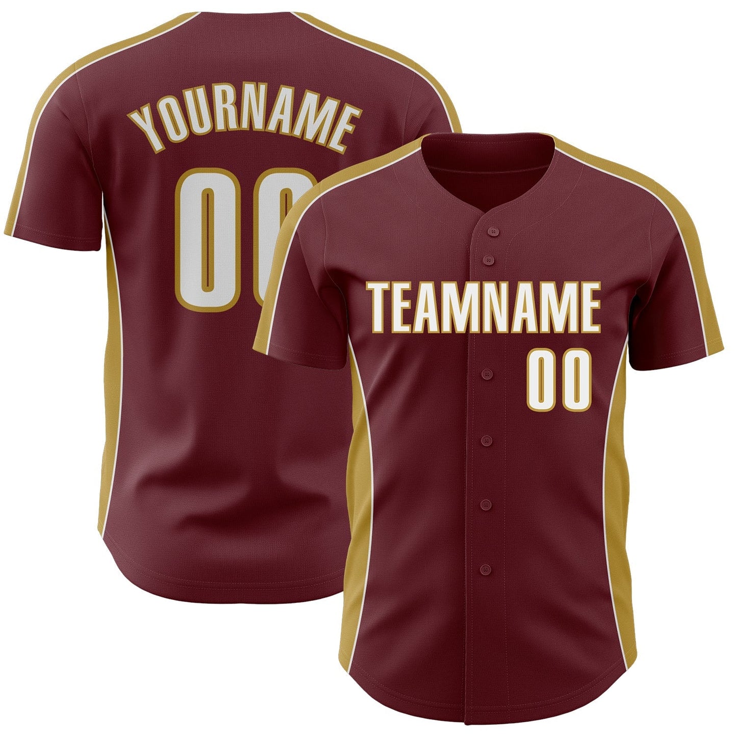 Custom Burgundy White-Old Gold Classic Color Block Side Panel Stripe Authentic Baseball Jersey baseball jersey product view 1