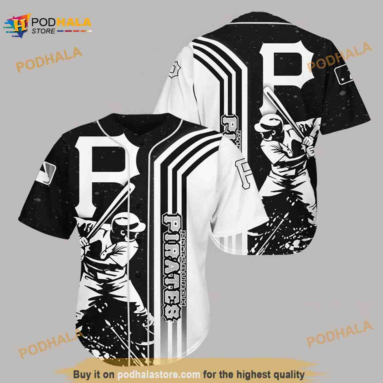 Pittsburgh Pirates Black N White 3D Baseball Jersey Shirt baseball jersey product view 1