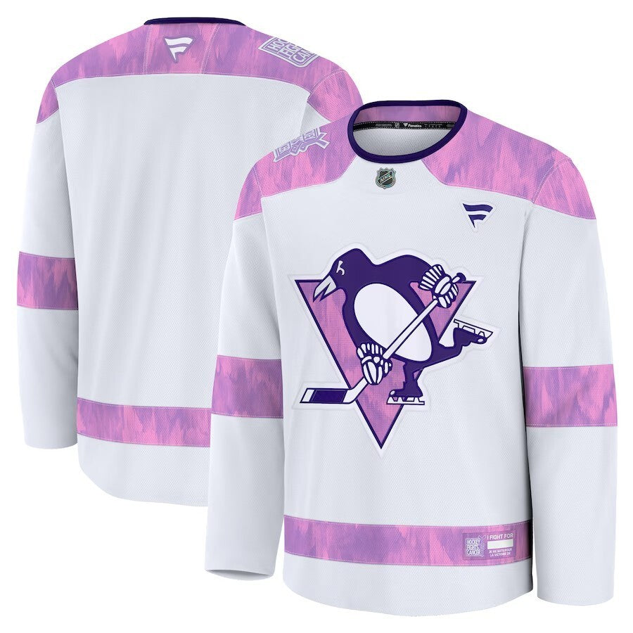 Pittsburgh Penguins 2024 Hockey Fights Cancer Practice Jersey - White Hockey Jersey hockey jersey product view 1