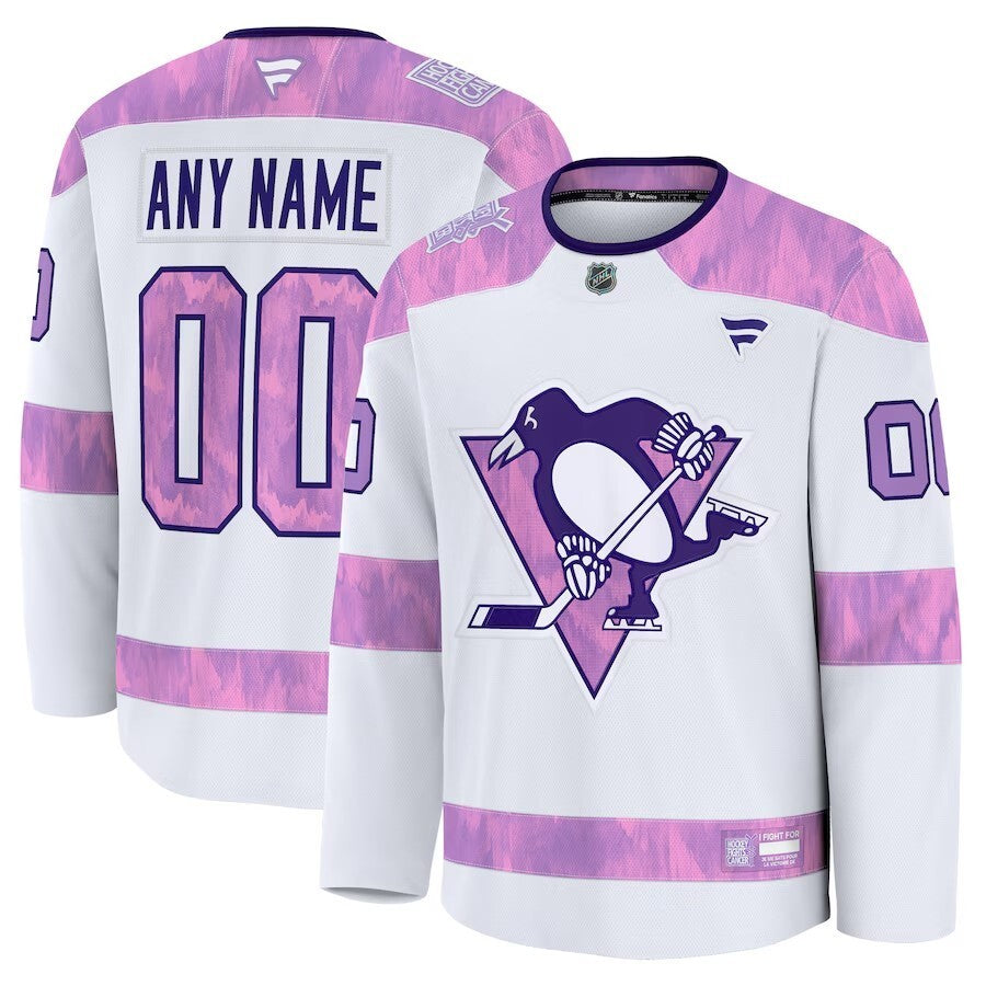 Pittsburgh Penguins Fanatics 2024 Hockey Fights Cancer Custom Practice Jersey - White Hockey Jersey hockey jersey product view 1
