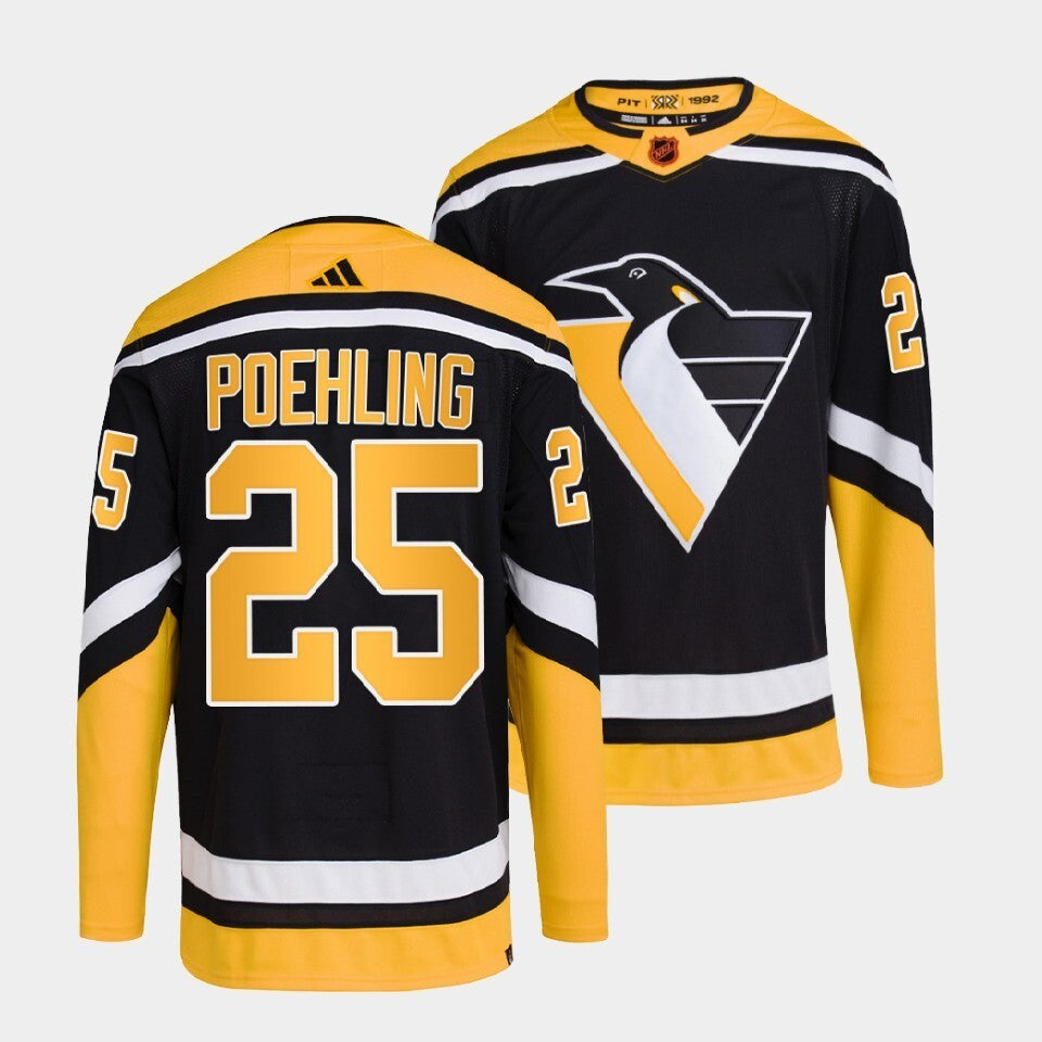 Pittsburgh Penguins #25 ryan-poehling-black-2022reverse-retro-2.0-authentic-primegreen-jersey hockey jersey product view 1