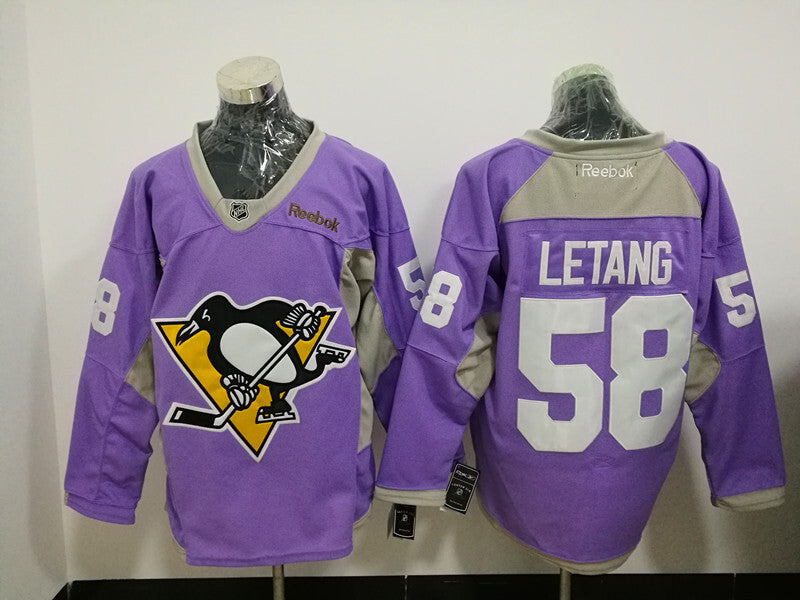 Pittsburgh Penguins #58 Kris Letang Purple Breast cancer Hockey Jersey hockey jersey product view 1