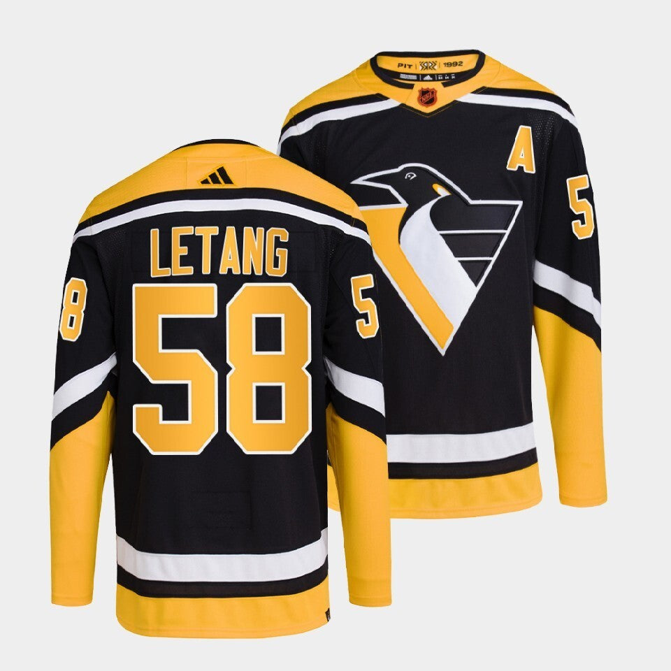 Pittsburgh Penguins #58 kris-letang-black-2022reverse-retro-2.0-authentic-primegreen-jersey hockey jersey product view 1