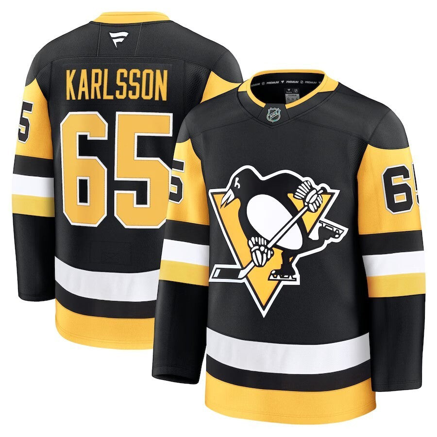 Pittsburgh Penguins #65 Erik Karlsson Home Premium Jersey - Black Hockey Jersey hockey jersey product view 1