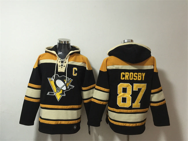 Pittsburgh Penguins #87 Sidney Crosby Black Lace-Up Pullover Hoodie Hockey Jersey hockey jersey product view 1