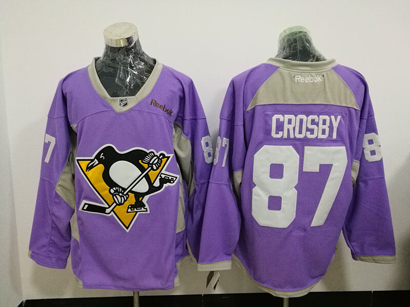 Pittsburgh Penguins #87 Sidney Crosby Purple Breast cancer Hockey Jersey hockey jersey product view 1