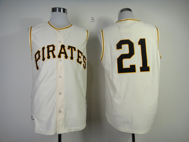 Pittsburgh Pirates #21 Pirates 21 Off-White 1962 Retro Baseball Jersey baseball jersey product view 1