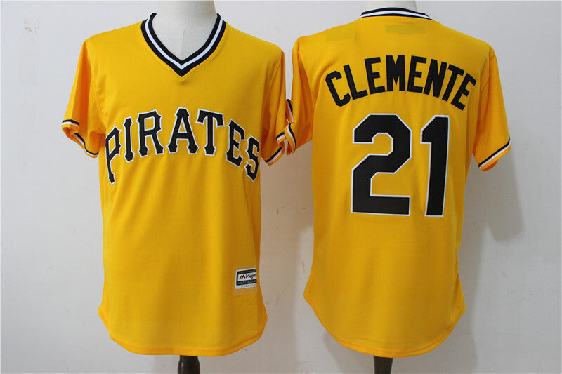 Pittsburgh Pirates #21 Roberto Clemente Yellow Retro Fan Baseball Jersey baseball jersey product view 1