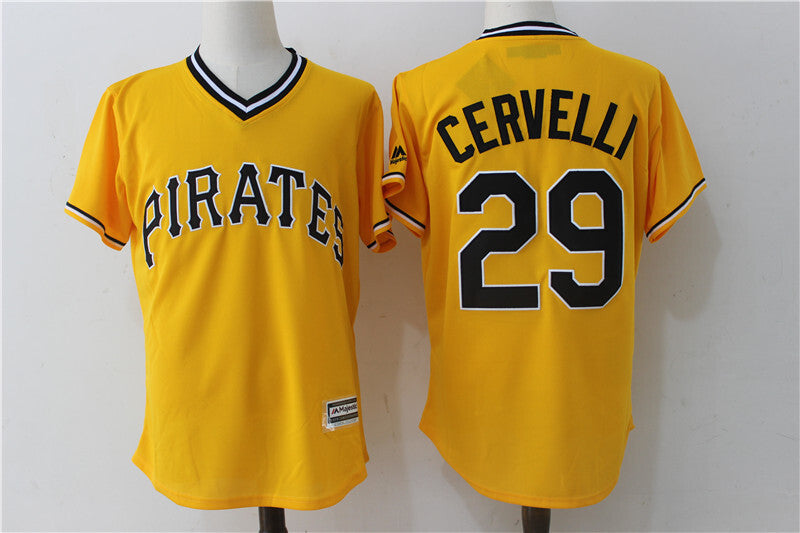 Pittsburgh Pirates #29 Francisco Cervelli Yellow Retro Fan Baseball Jersey baseball jersey product view 1