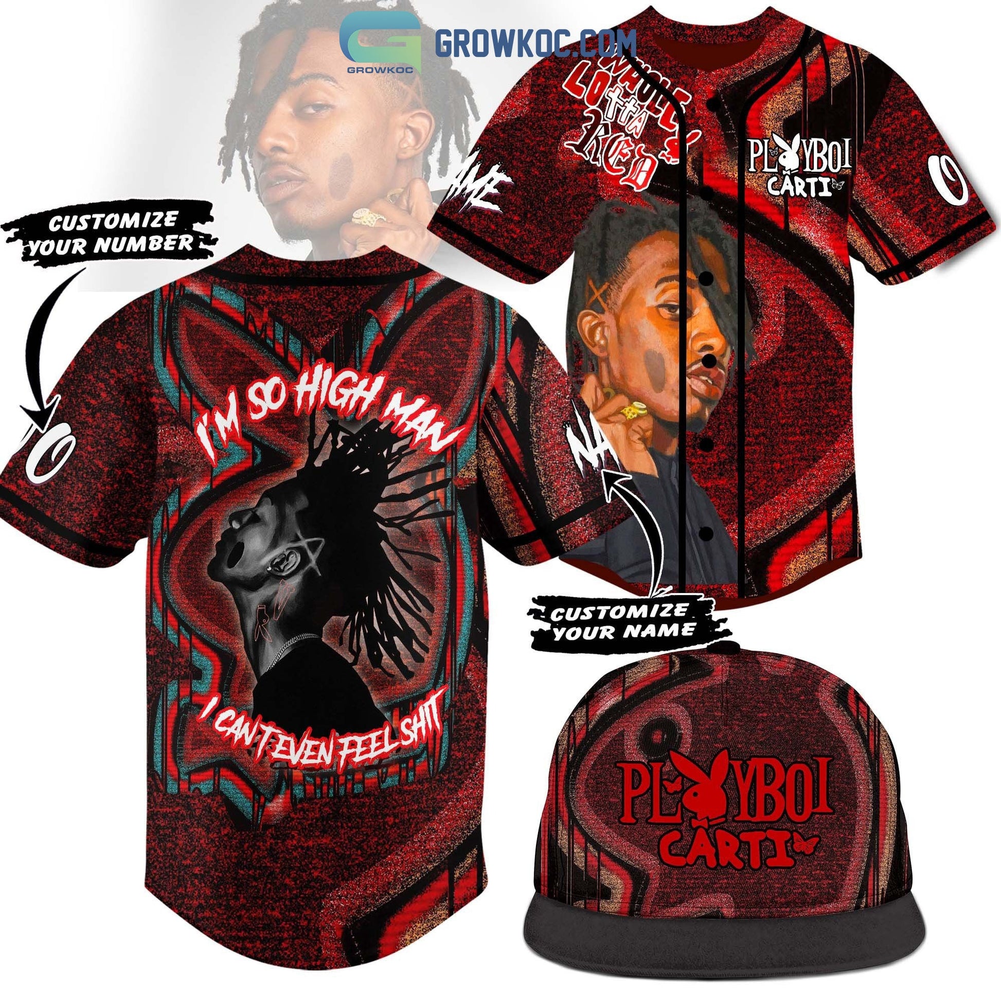 Playboi Carti I’m Go High Man I Can’t Even Feel Shit Personalized Baseball Jersey baseball jersey product view 1