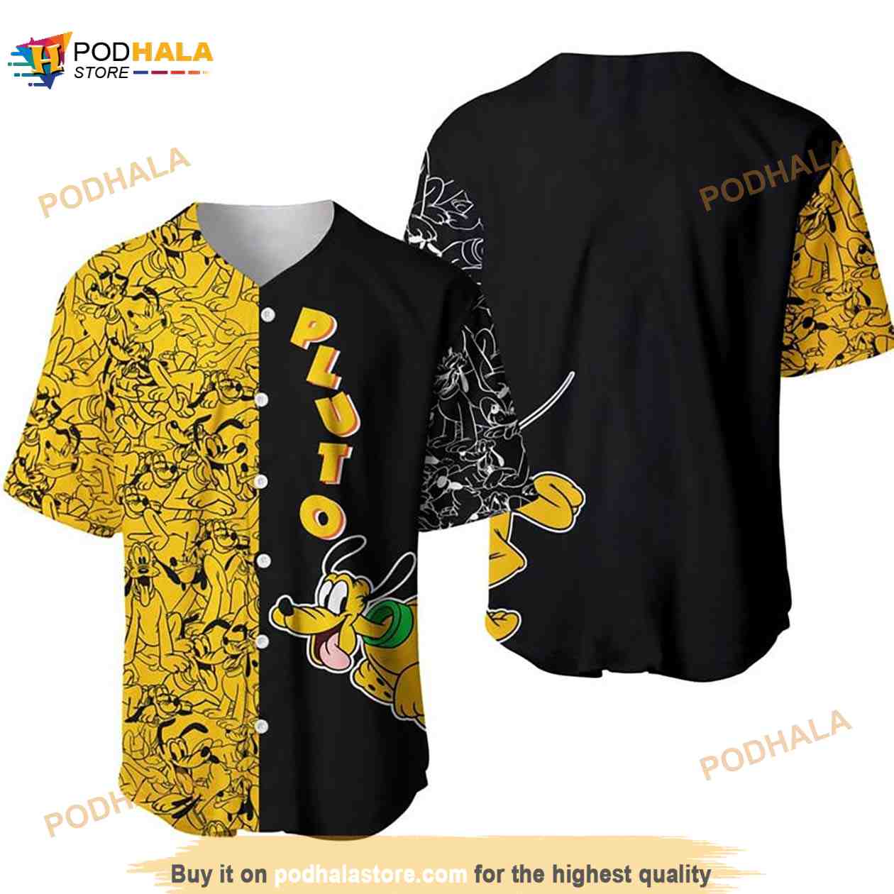 Pluto Dog Pattern All Over Print 3D Baseball Jersey Yellow baseball jersey product view 1