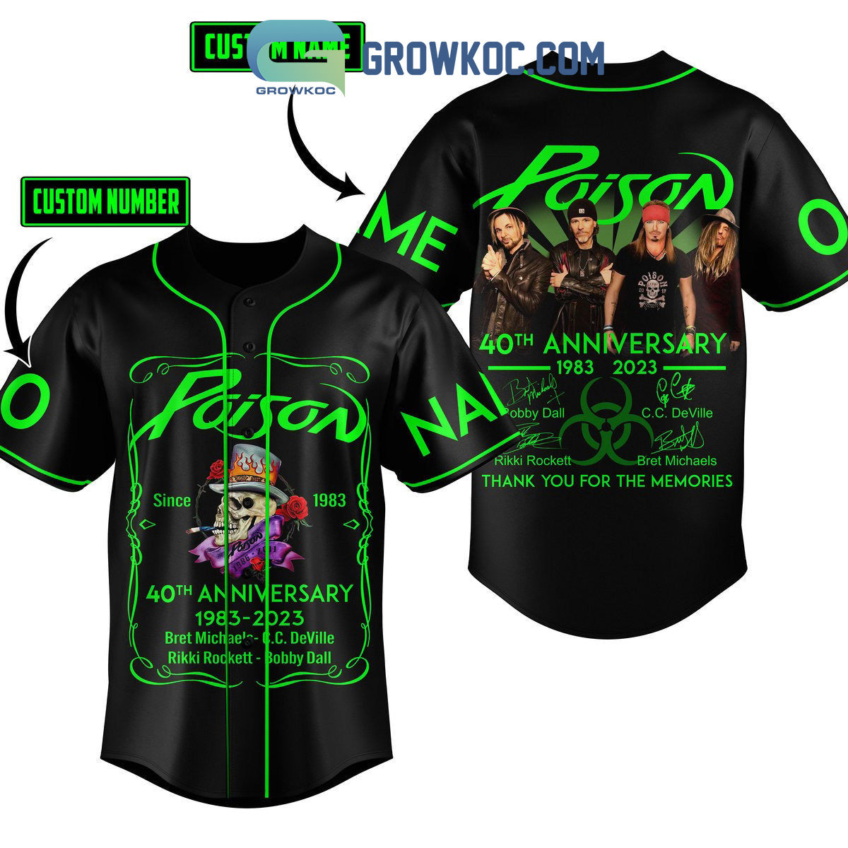 Poison 40th Anniversary 1983 2023 Memories Personalized Baseball Jersey baseball jersey product view 2