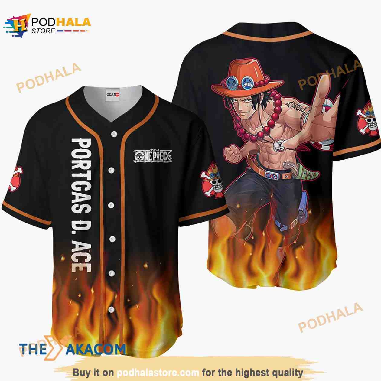 Portgas D Ace Anime 3D Baseball Jersey Shirt baseball jersey product view 1