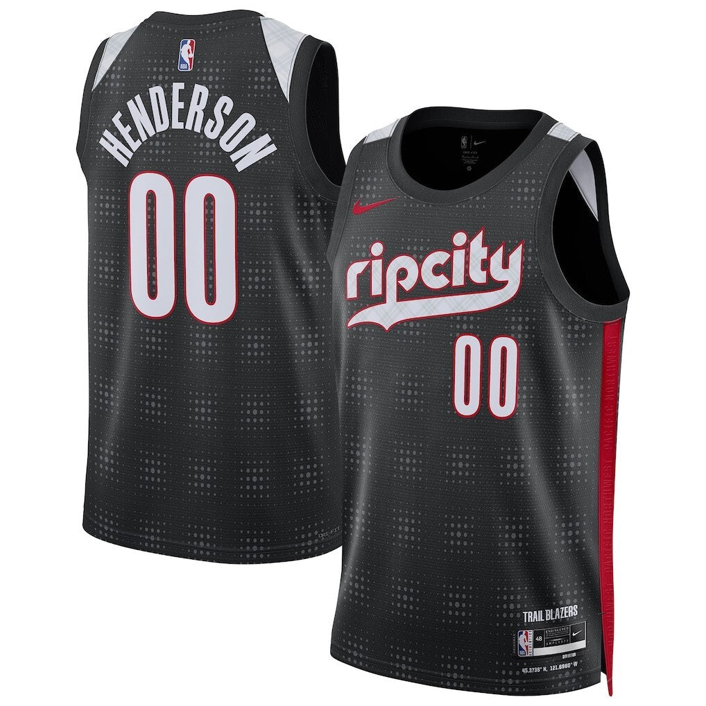 Portland Trail Blazers #00 Scoot Henderson Unisex 202425 Swingman Player Jersey - City Edition - Black basketball jersey product view 1