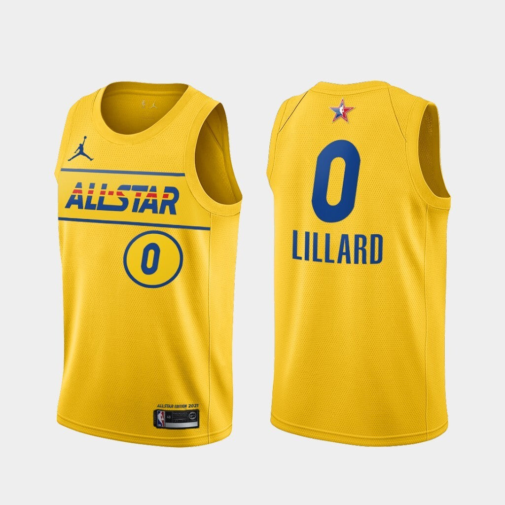 Portland Trail Blazers #0 Damian Lillard 2021-all-star-western-conference-gold-blazers-jersey basketball jersey product view 1