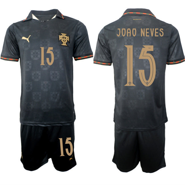 Portugal Team #15 João Neves Black 2026 World Cup Away Soccer Jersey Suit sports jersey product view 1