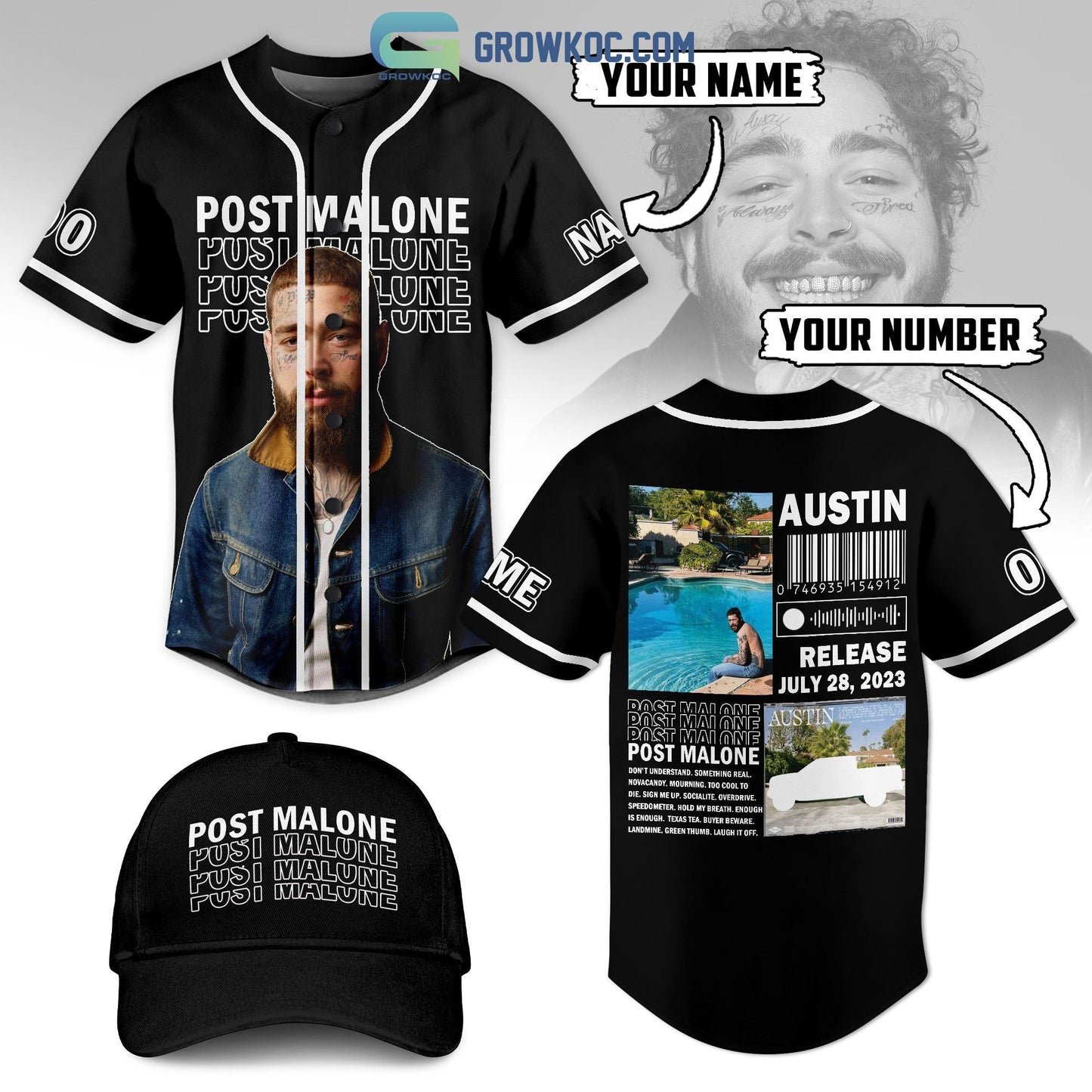 Post Malone Austin Release July 28 2023 Personalized Baseball Jersey baseball jersey product view 1