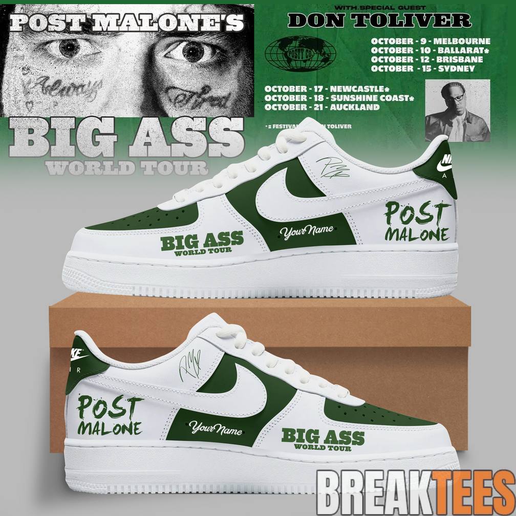 Post Malone Big Ass World Tour Custom Air Force 1 Shoes Unisex T-shirt, Sweatshirt, Hoodie, Long Sleeve Tee - T-Shirt, Sweatshirt, Hoodie