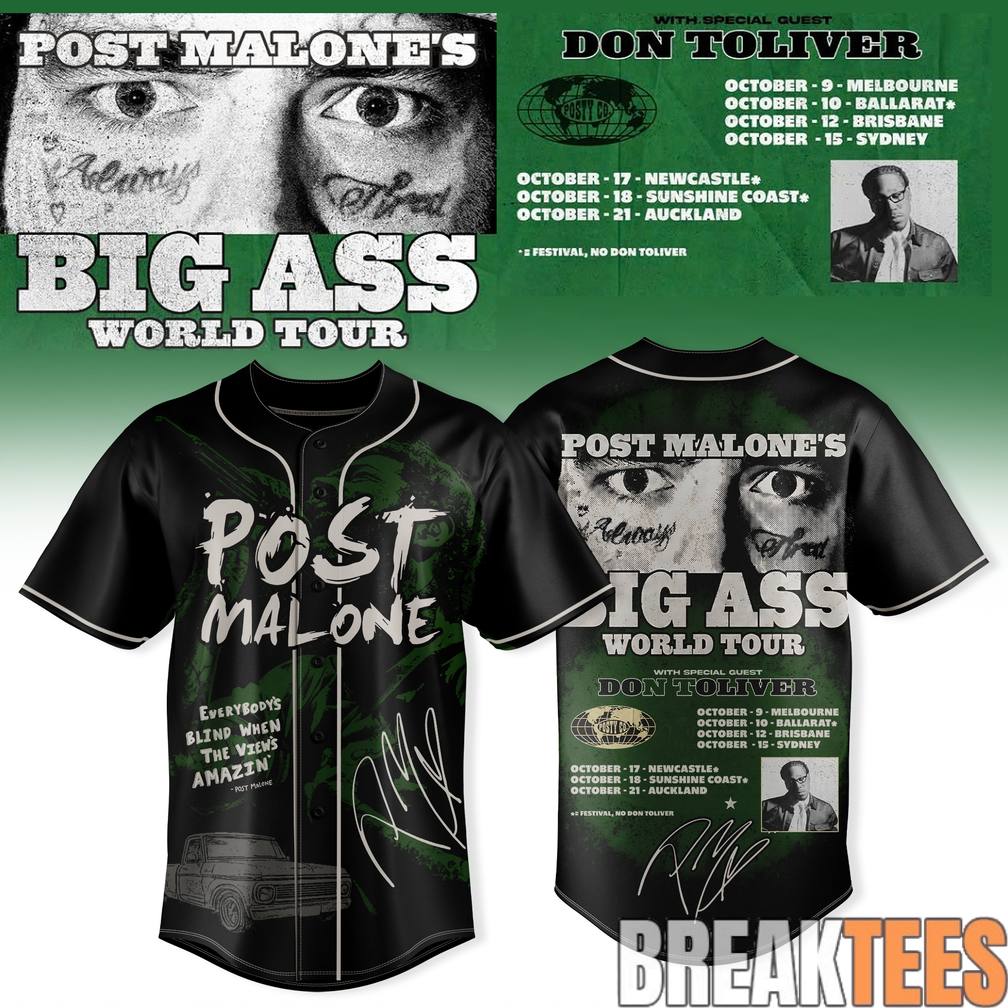 Post Malone Big Ass World Tour Vintage Baseball Jersey baseball jersey product view 1