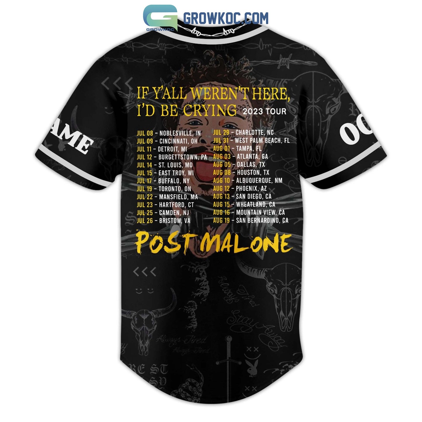 Post Malone If Y’All Weren’t Here I’D Be Crying 2023 Tour Personalized Baseball Jersey baseball jersey product view 3
