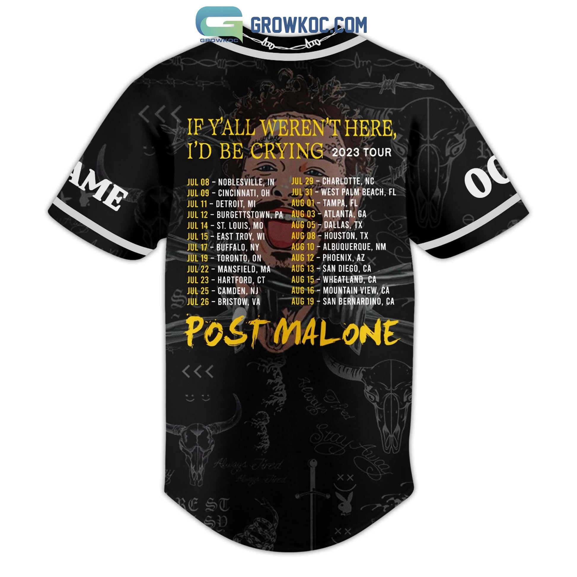 Post Malone If Y’All Weren’t Here I’D Be Crying 2023 Tour Personalized Baseball Jersey baseball jersey product view 3