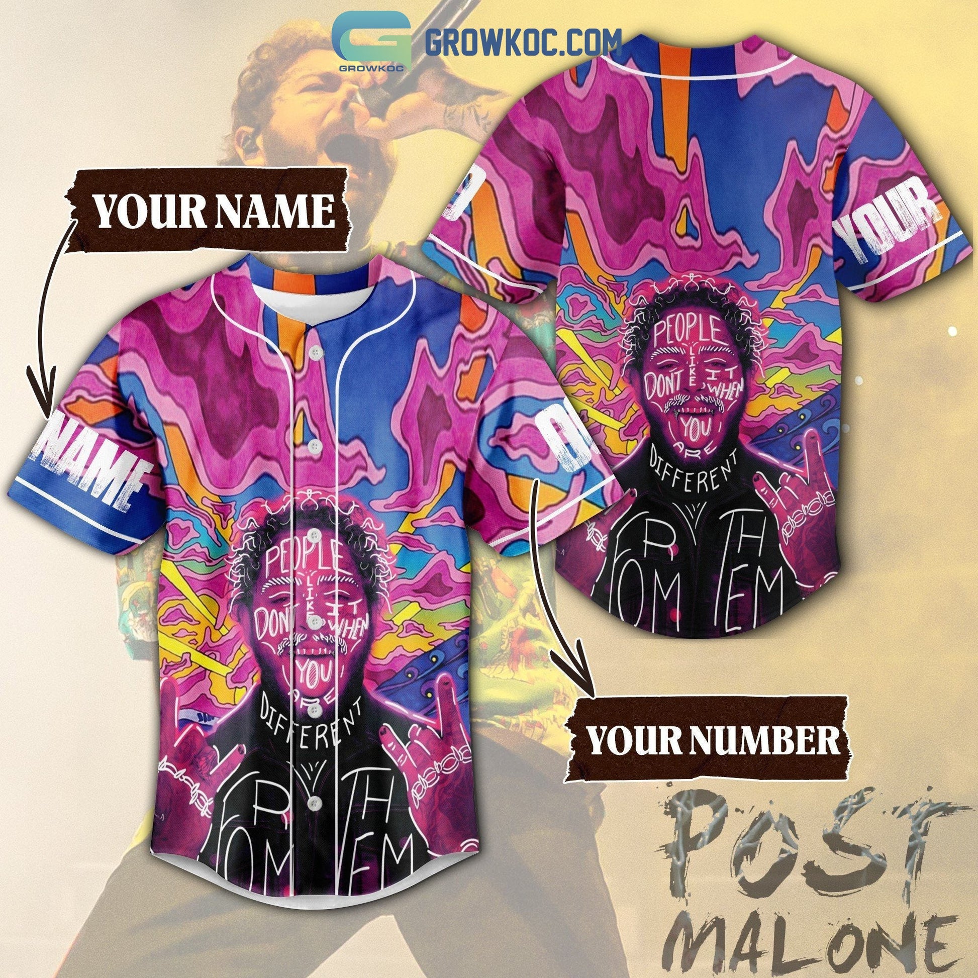 Post Malone People Don’t Like It When You Are Different Personalized Baseball Jersey baseball jersey product view 1