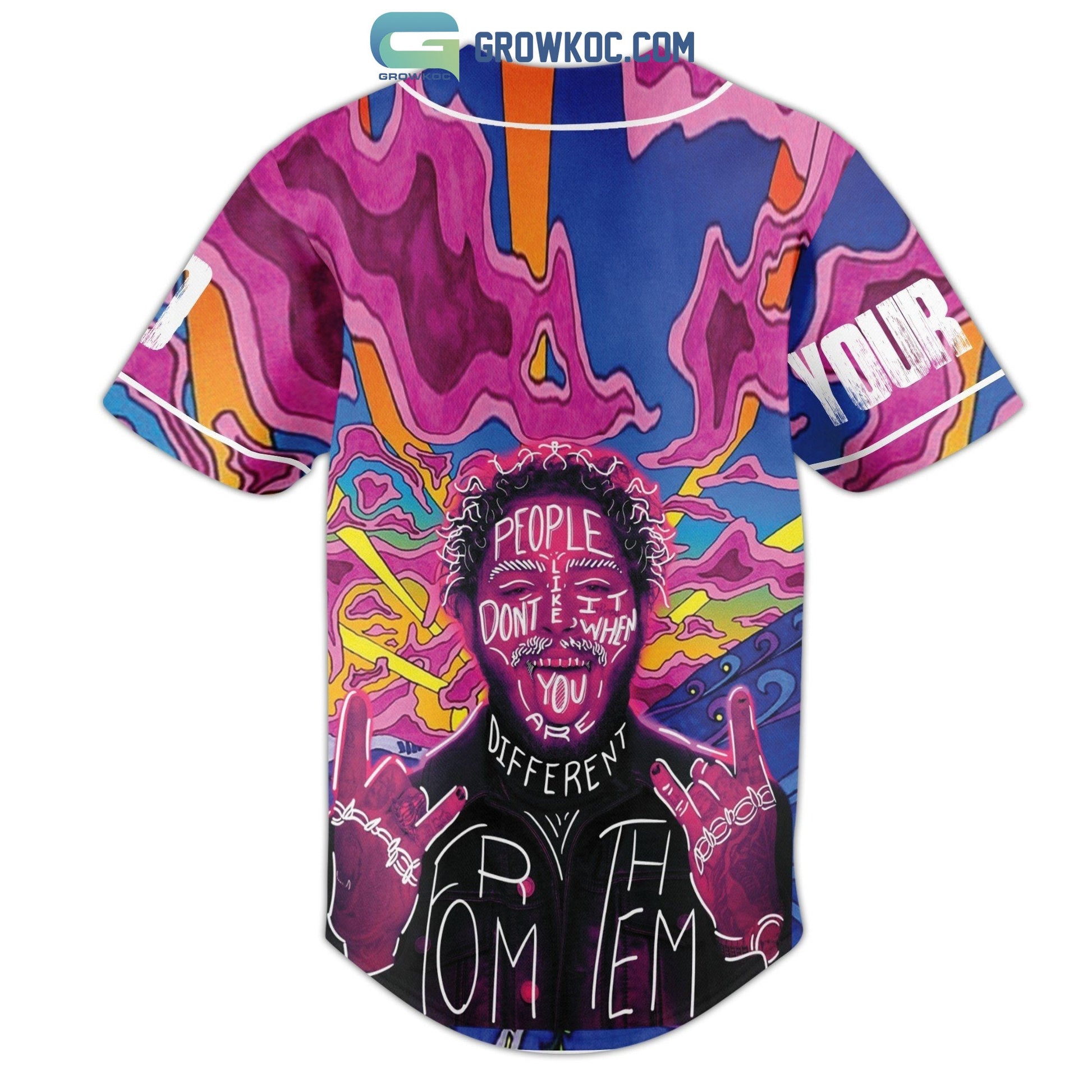 Post Malone People Don’t Like It When You Are Different Personalized Baseball Jersey baseball jersey product view 2