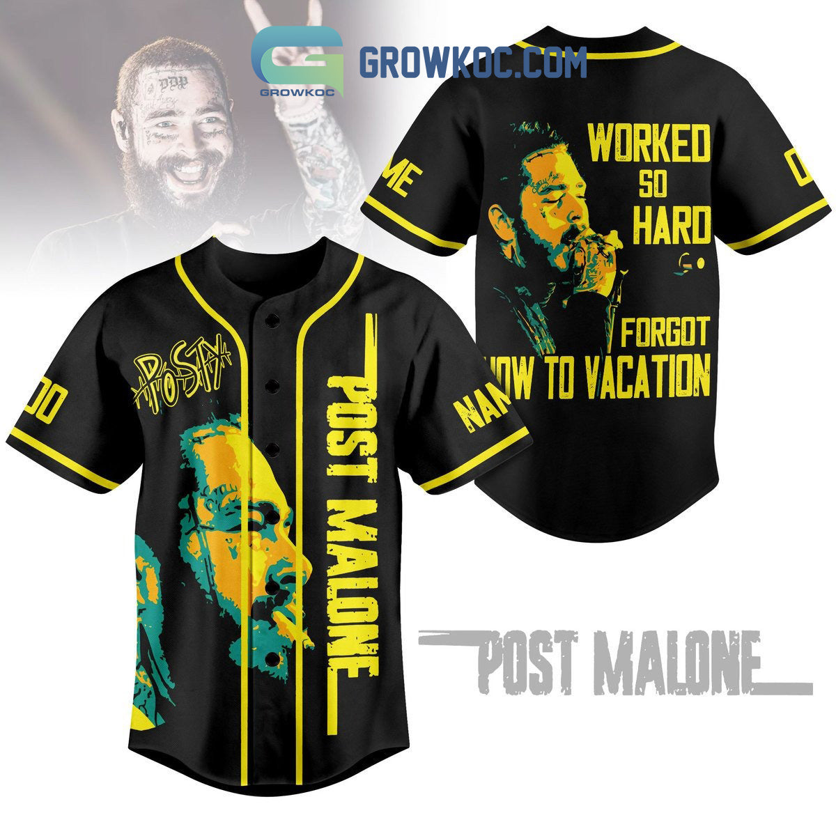 Post Malone Posty Rapper Worked So Hard Forgot How To Vacation Custom Name Number Baseball Jersey baseball jersey product view 1