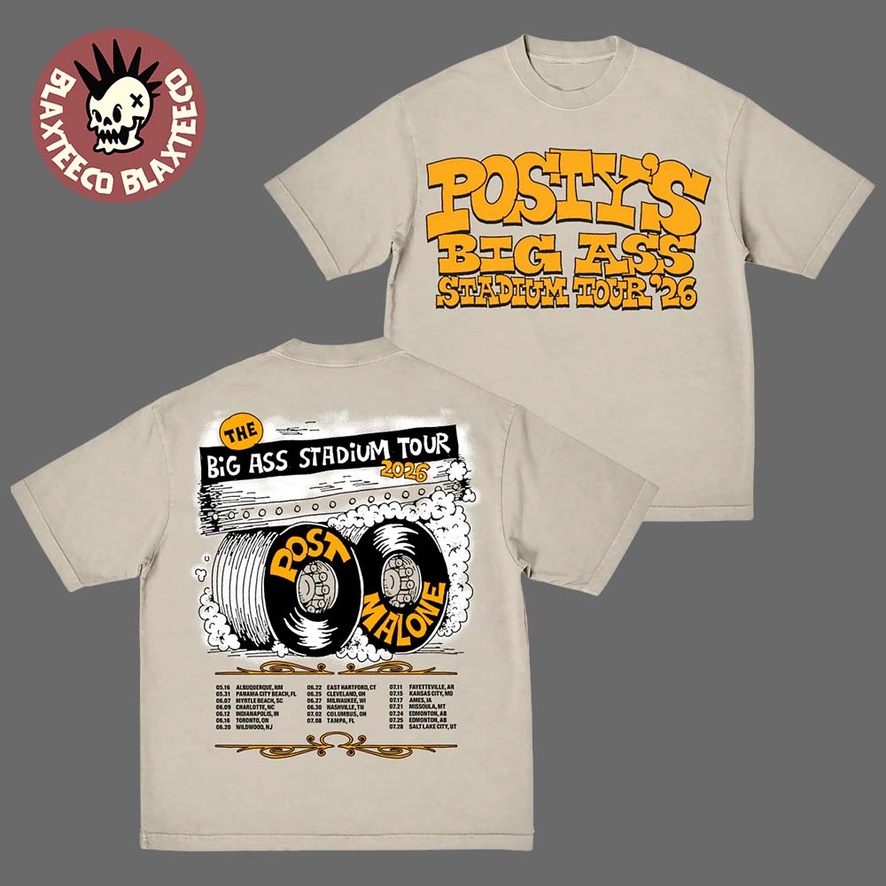 Post Malone Postys Big Ass Stadium Tour 2026 Merch Tire T-Shirt Unisex T-shirt, Sweatshirt, Hoodie, Long Sleeve Tee - T-Shirt, Sweatshirt, Hoodie
