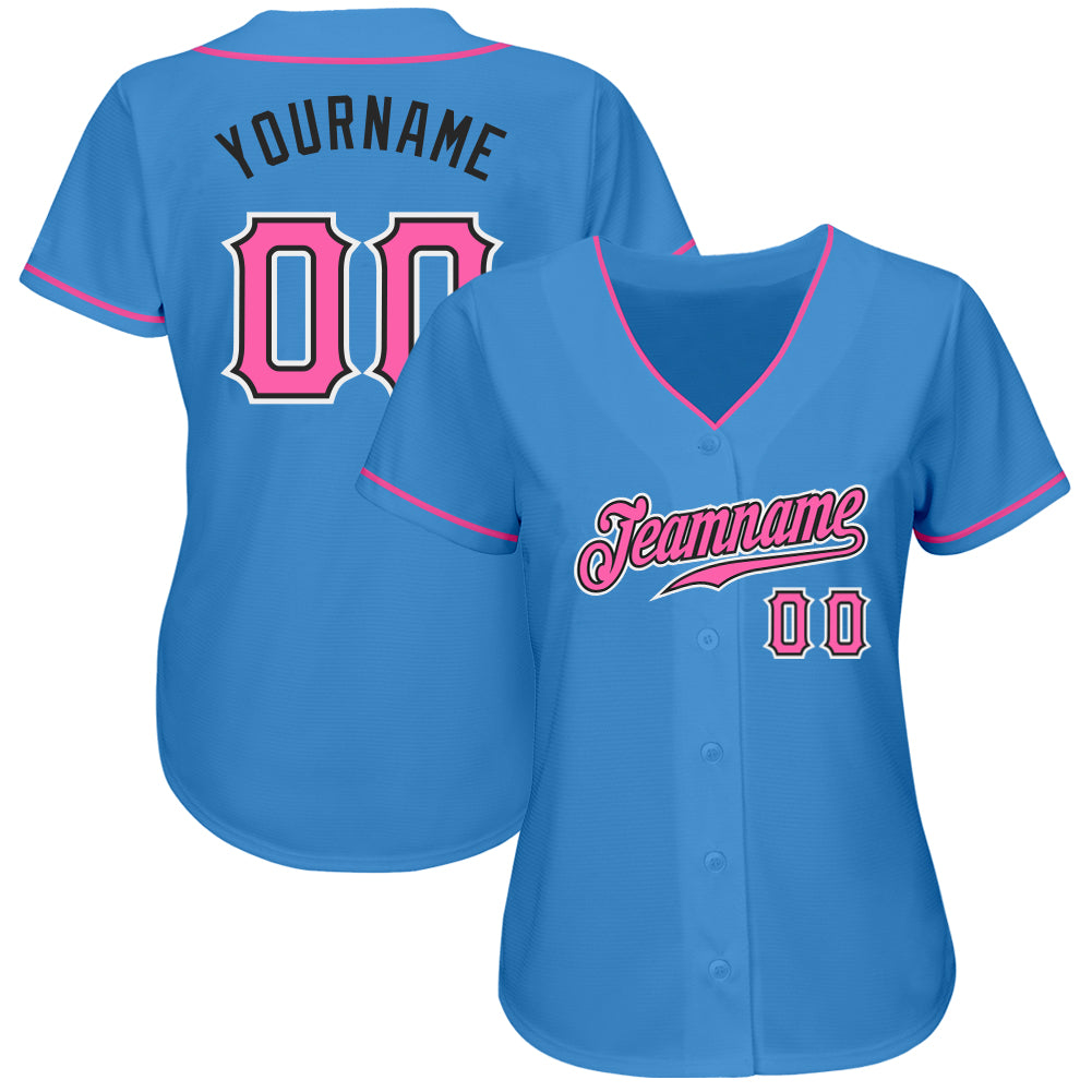 Custom Powder Blue Pink-Black Authentic Baseball Jersey baseball jersey product view 2